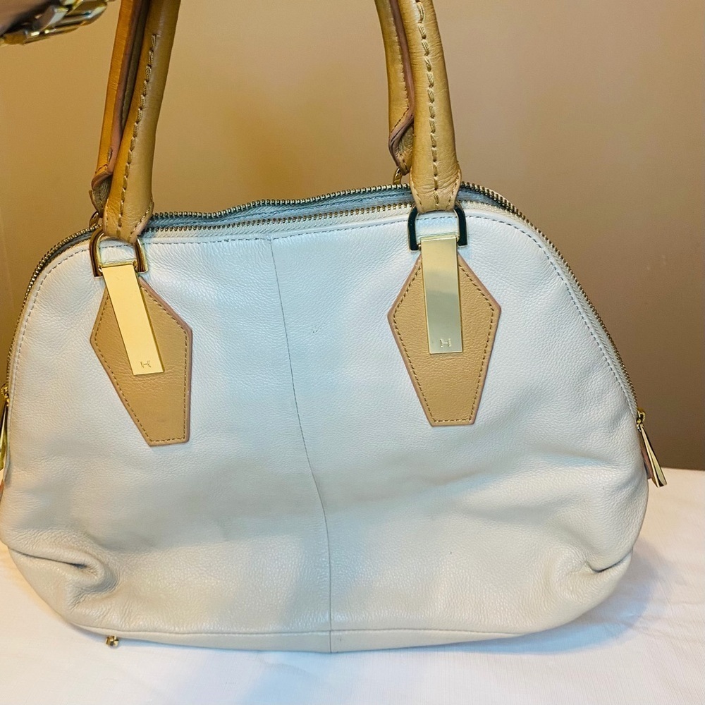 Halston Heritage Cream and Tan Shoulder Bag